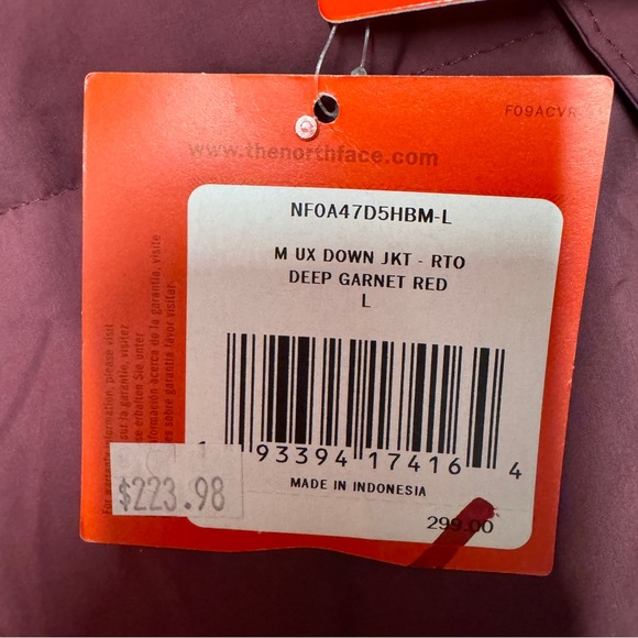 The North Face Men’s UX Down Jacket RTO deep garnet red MF0A47D5HBM - Picture 8 of 8